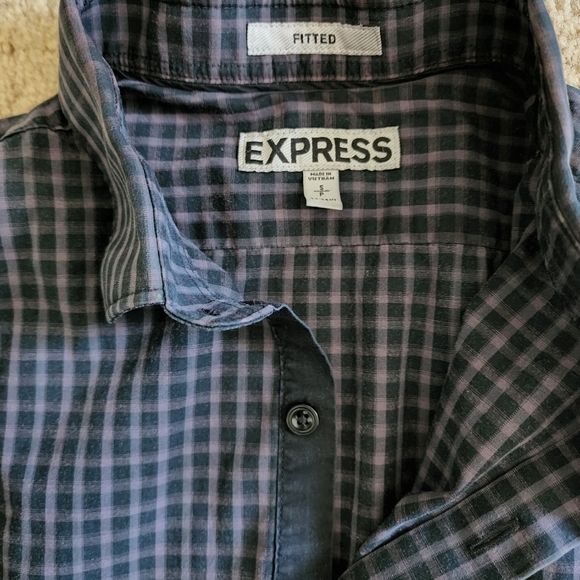 Express Check Pattern Butto  Down Shirt - Fitted, Small - Picture 2 of 3